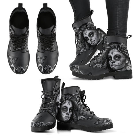 Black and White Calavera Boots