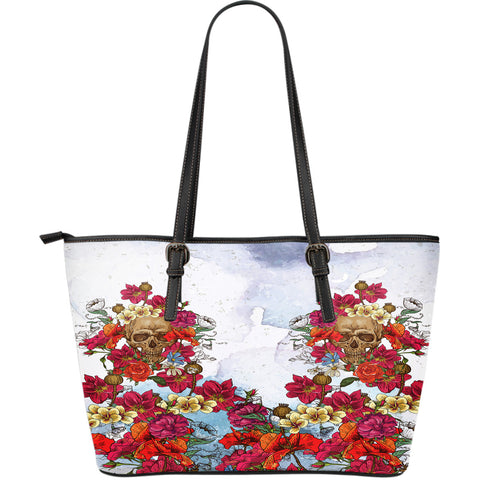 Flower Skull Leather Tote