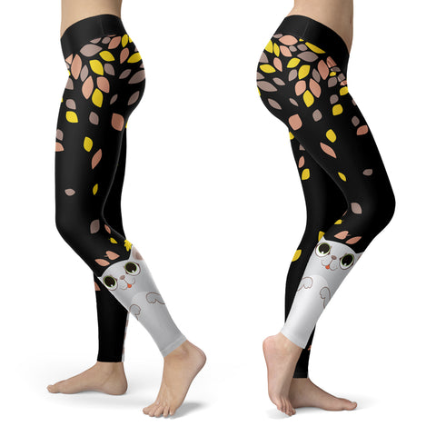 Cat playing with Leaves Leggings