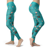 Cute Cat Face Blue Leggings