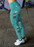 Cute Cat Face Blue Leggings