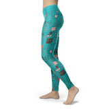 Cute Cat Face Blue Leggings