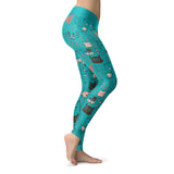 Cute Cat Face Blue Leggings