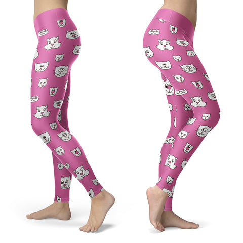 Cute Cat Faces Pink Leggings