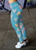 Cute Cat Faces Light Blue Leggings