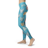 Cute Cat Faces Light Blue Leggings