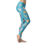 Cute Cat Faces Light Blue Leggings