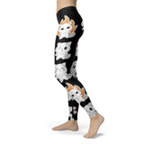 Cat Emoji Faces Black Orange Leggings