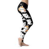 Cat Emoji Faces Black Orange Leggings