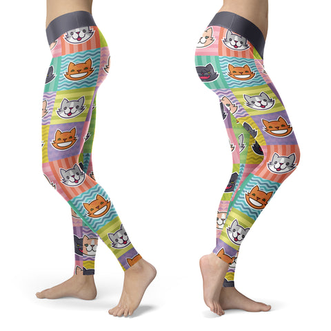 Cat Emoji Faces Colorful Leggings