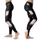 Cute Cat and Fish Bones Black Leggings