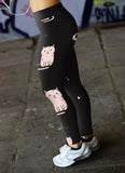 Cute Cat and Fish Bones Black Leggings