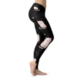 Cute Cat and Fish Bones Black Leggings