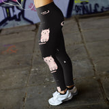 Cute Cat and Fish Bones Black Leggings