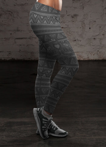 Black Native Bird Pattern Leggings