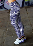 White and Blue Native Bird Pattern Leggings