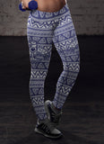 White and Blue Native Bird Pattern Leggings