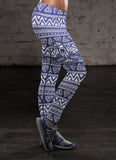 White and Blue Native Bird Pattern Leggings