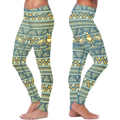 Blue and Orange Native Bird Pattern Leggings
