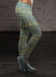 Blue and Orange Native Bird Pattern Leggings