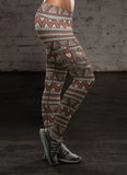 Brown and Orange Native Bird Pattern Leggings