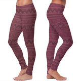 Burgundy Native Bird Pattern Leggings