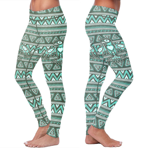Green Native Bird Pattern Leggings