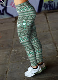 Green Native Bird Pattern Leggings