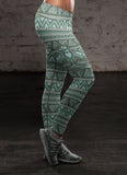 Green Native Bird Pattern Leggings
