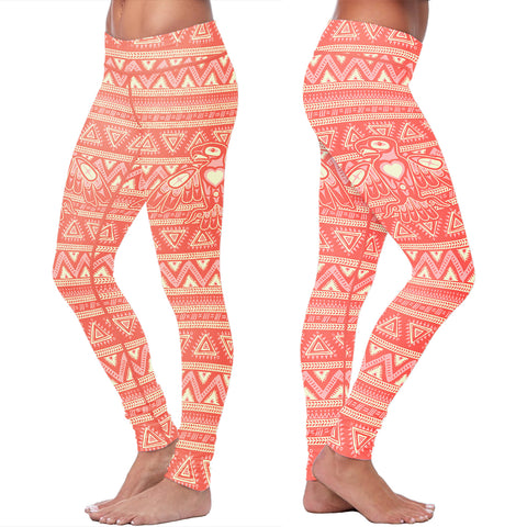 Pink Native Bird Pattern Leggings