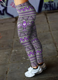Purple and Gray Native Bird Pattern Leggings