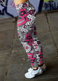Pink and White Sugar Skull Leggings