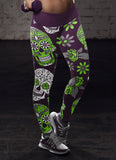 Light Green and Purple Sugar Skull Leggings