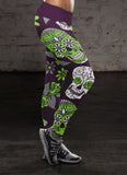 Light Green and Purple Sugar Skull Leggings