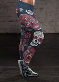 Red and Navy Sugar Skull Leggings