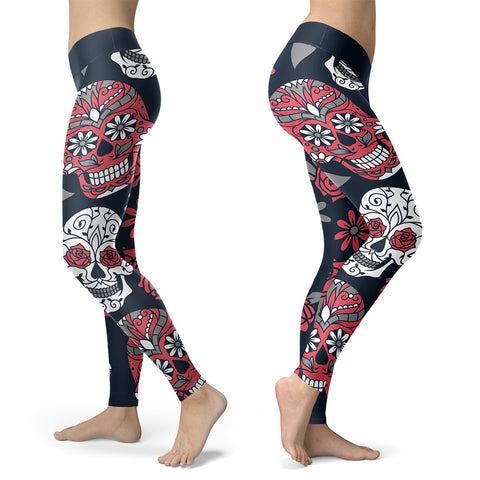 Red and Navy Sugar Skull Leggings
