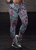 Purple and Light Blue Sugar Skull Leggings