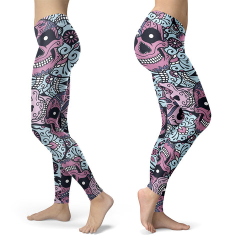 Purple and Light Blue Sugar Skull Leggings