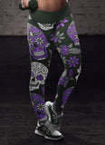 Purple and Dark Green Sugar Skull Leggings