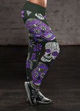 Purple and Dark Green Sugar Skull Leggings