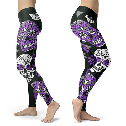 Purple and Dark Green Sugar Skull Leggings