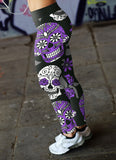 Purple and Dark Green Sugar Skull Leggings