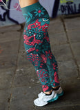 Blue and Red Sugar Skull Leggings