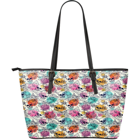 Colorful Skulls Leather Tote