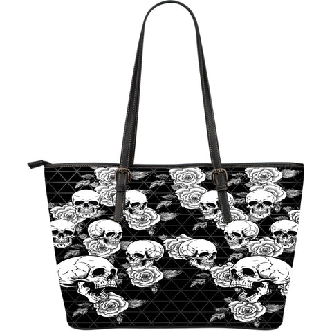 Black and White Skulls Leather Tote