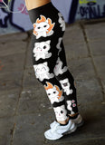 Cat Emoji Faces Black Orange Leggings