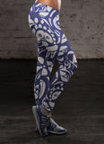White and Blue Native Pattern Leggings