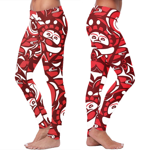 Red and White Native Pattern Leggings